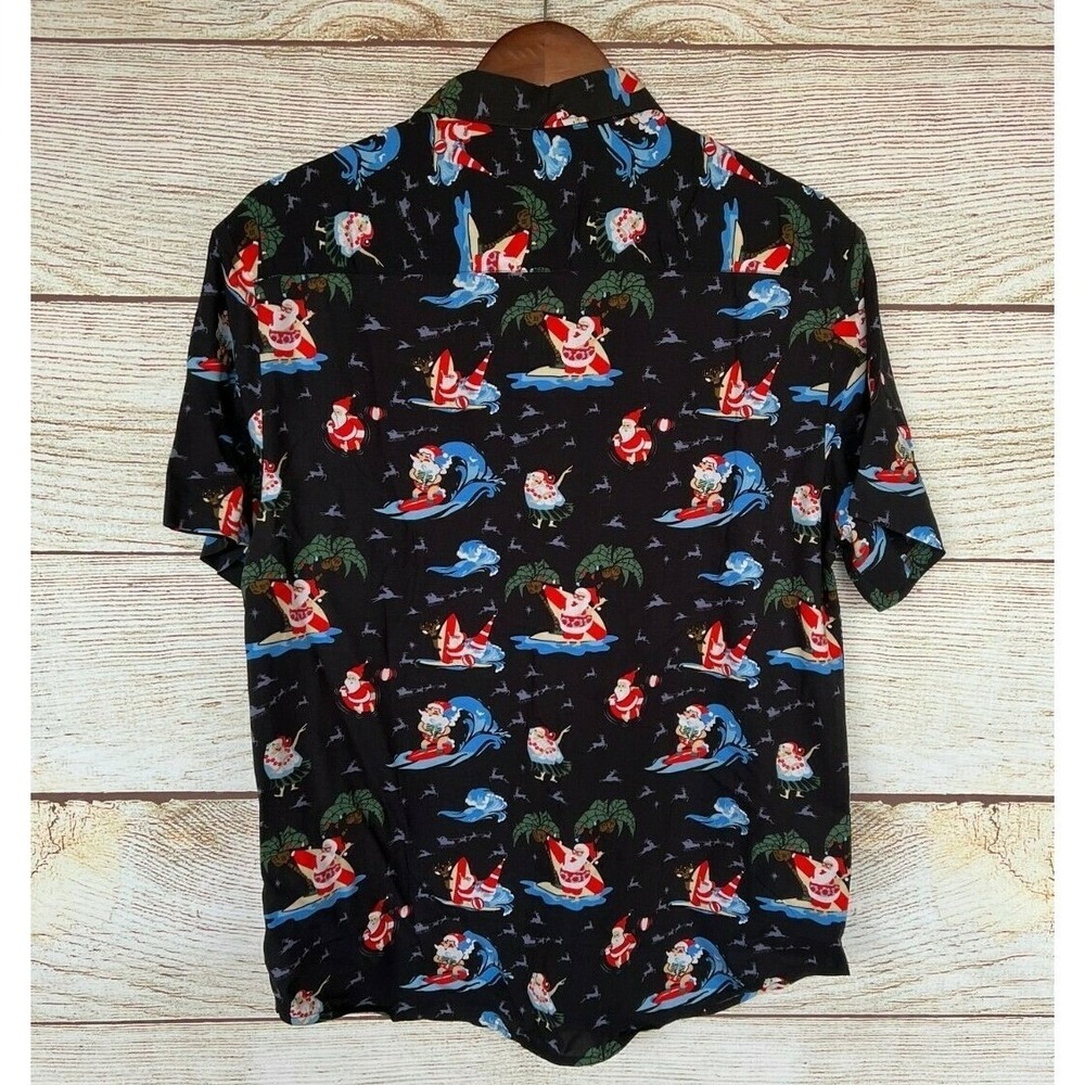 Christmas Shirt Denim & Flower Ricky Singh Mens Medium Santa Slim Rayon New - Picture 3 of 3